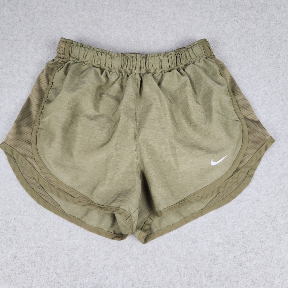 Nike Shorts Womens Small Olive Green Dri-FIT Tempo Running Side Mesh Dolphin Hem
